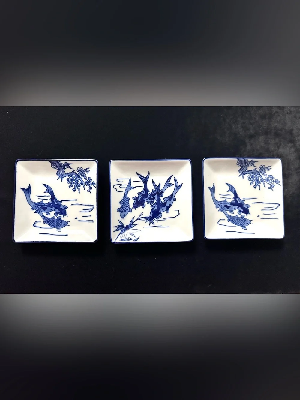 World Market Ceramic Blue and White Wabi Sabi Square Plates set of 3